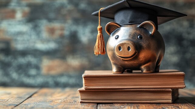Saving for College: A Piggy Bank and Books.