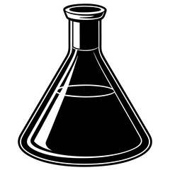 Black-and-White Conical Laboratory Flask Vector Illustration