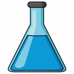 Cartoon Conical Flask with Blue Liquid Illustration