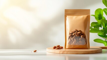 Pet Food Packaging Mockup on Neutral Kitchen Counter. Generative AI