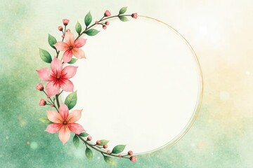 Elegant Floral Frame with Delicate Watercolor Blossoms and a Circular Design Element for Invitations and Announcements