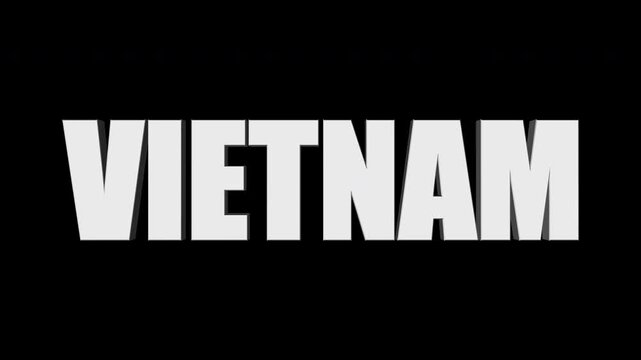 Vietnam 3d text animation on black background. 4k footage 