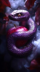 Fototapeta premium Snake Wrapping Apple Perfectly in Artistic Representation of Temptation Photo