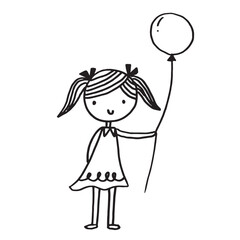 Cute girl doodle cartoon character hand drawing isolated