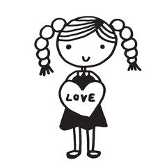 Cute girl doodle cartoon character hand drawing isolated