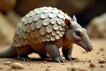 Fototapeta premium A detailed depiction of a nine-banded armadillo showcasing its unique shell texture and intricate body armor