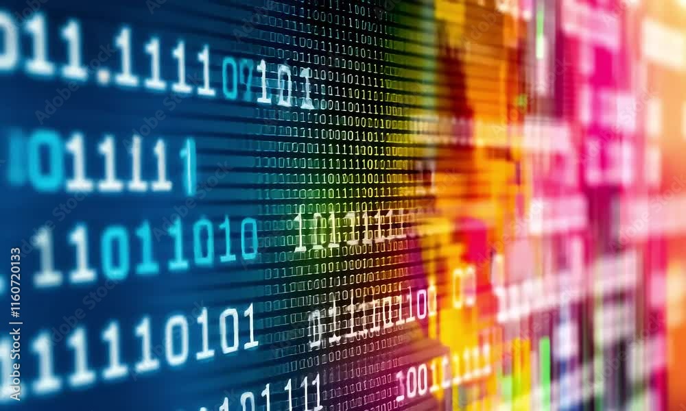 Wall mural abstract colorful binary code background.