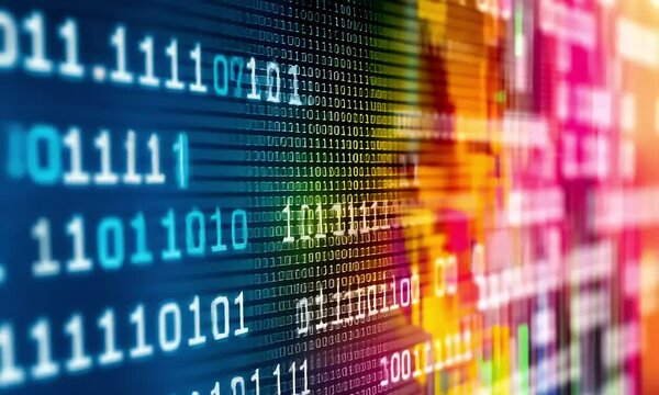 Abstract colorful binary code background.