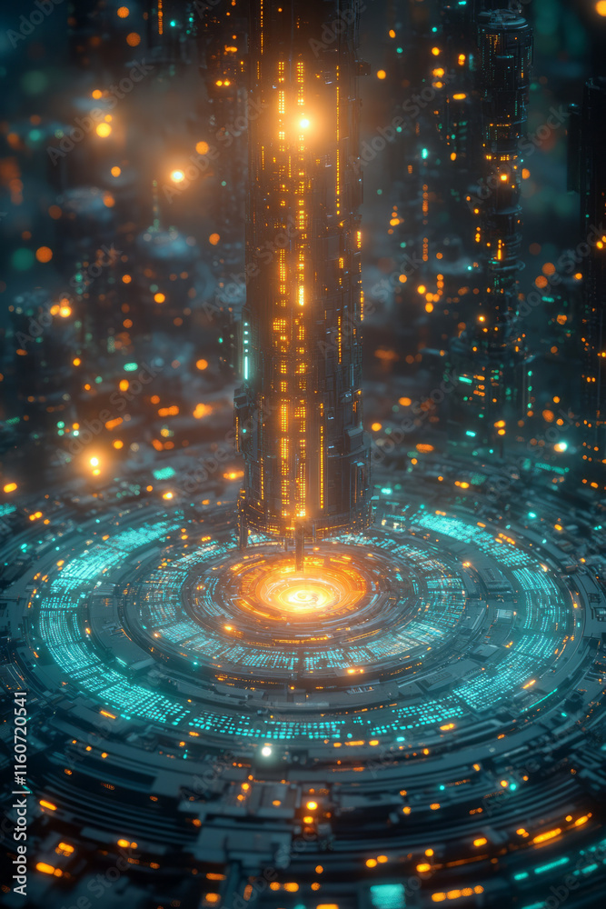 Poster a digital interface floating in mid-air, surrounded by binary code and glowing holograms,
