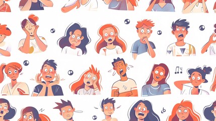 Collection of Frustrated Unhappy Cartoon Characters - Professional Illustration for Designers and Creatives
