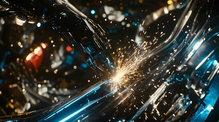 Rocket assembly facility with engineers working on advanced space technology, showcasing innovation and progress in aerospace engineering.