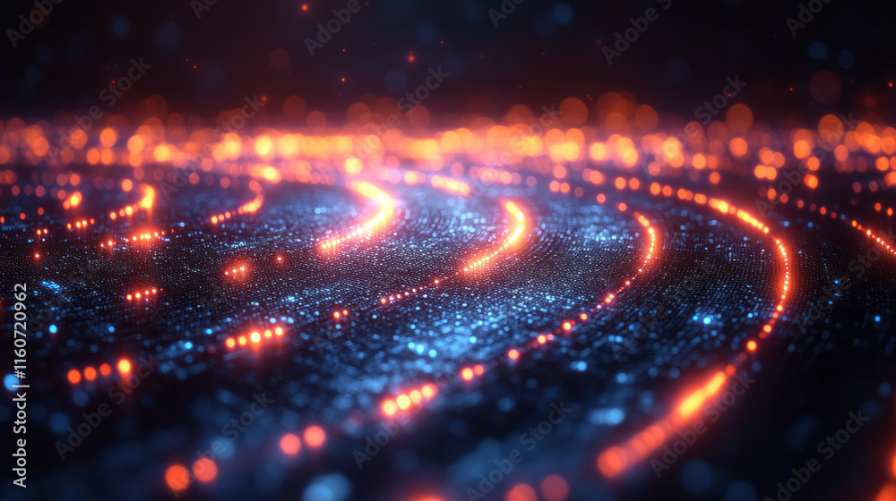 Poster an abstract visualization of a blockchain network, interconnected glowing nodes,