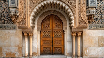 Ornate Wooden Doorway of a Moroccan Palace