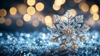 Silver Snowflake On Glittering Winter Background