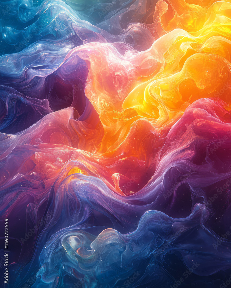 Fototapete Fluid, multicolored waves creating a mesmerizing texture,