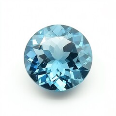 Round-Cut Zircon Gemstone Isolated on White Background, Sky-Blue Hue with Sparkling Clarity