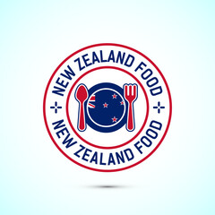 New Zealand food icon badge with flag, suitable for restaurant business