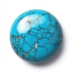 Round-Cut Polished Turquoise Gemstone with Natural Texture on Clean White Background