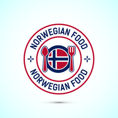 Norwegian food icon badge with flag, suitable for restaurant business