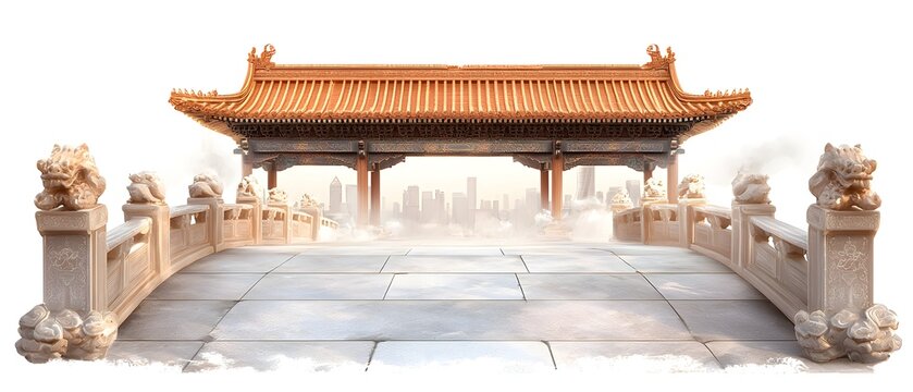 A bridge with a city in the background