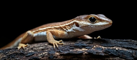 Naklejka premium Close-up of a Brown Lizard on a Dark Log