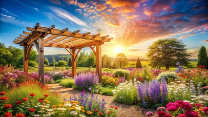 Obraz premium Picturesque Pergola Meadow, Vibrant Garden Setting