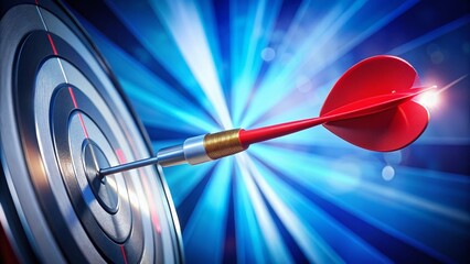 Red Dart Striking Target - Blue Background High Definition Image