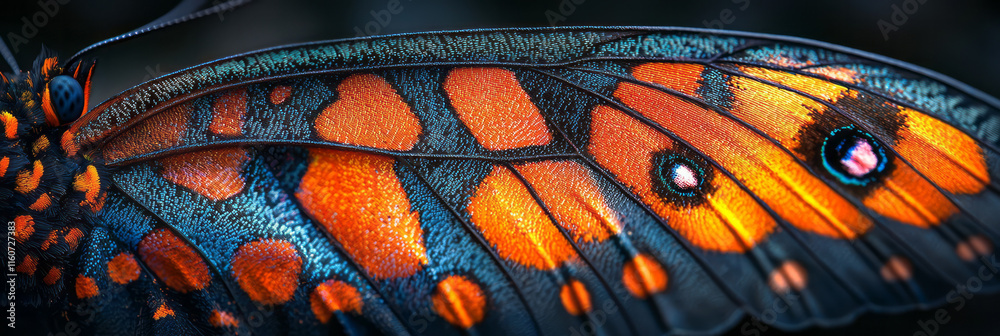 Poster A close-up of a butterfly wing showing intricate patterns,