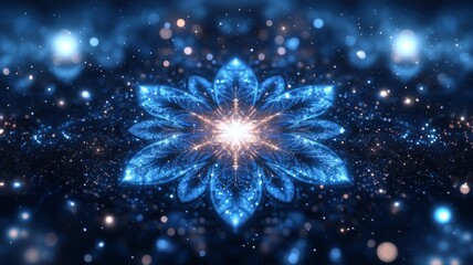 Fototapeta premium Luminous Blue Flower In A Sparkling Galaxy
