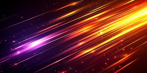 Obraz premium Abstract diagonal light streaks, vibrant orange and purple hues on dark background.
