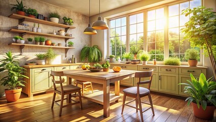 Fototapeta premium Rustic Kitchen Sunlight: Home Decor & Cooking Inspiration