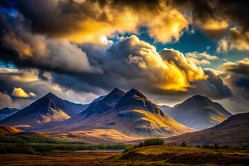 Fototapeta premium Scottish peaks, shrouded in dramatic clouds.
