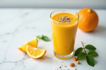 Fototapeta premium Refreshing Citrus Smoothie with Seeds and Nuts in a Glass