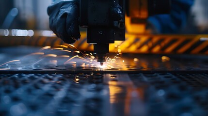 A technician using a laser cutter to precisely shape a sheet of metal