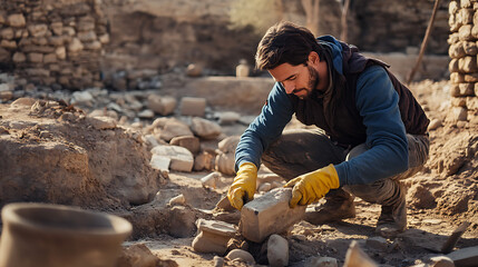  Archaeologist uncovering ancient artifacts with excitement and focus (1)