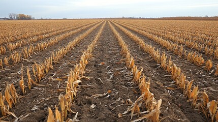 A field of corn stalks cut down and left to dry in the sun.