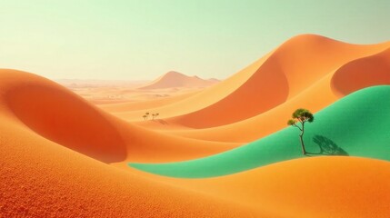 Serene Oasis Amidst Rolling Sand Dunes A Vibrant Contrast of Desert and Lush Green Valley