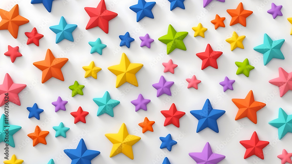 Wall mural 3d stars pattern colorfully illuminating on white background