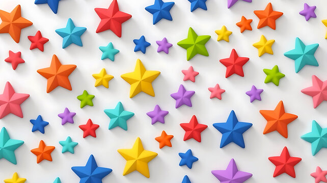3D stars pattern colorfully illuminating on white background