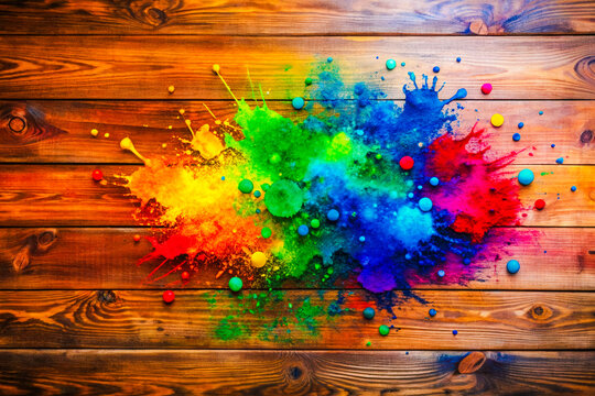 colorful paint spering on wooden background