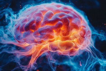 Obraz premium A glowing brain filled with swirling vibrant colors,