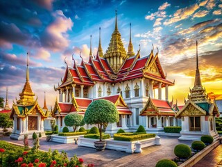 Fototapeta premium Wat Ratchanatdaram Loha Prasat Bangkok Thailand Stunning Architectural Photography