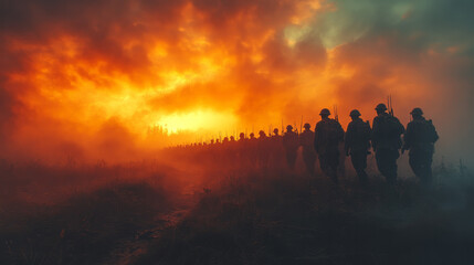 Fototapeta premium A commander giving a motivational speech to troops before battle,
