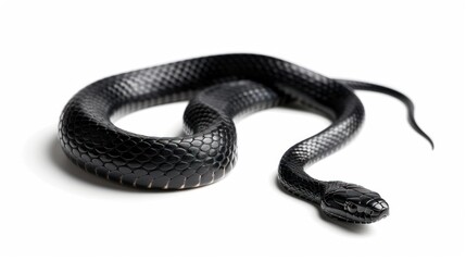 Naklejka premium Black snake coiled on white background. (5)
