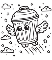 coloring book trash garbage fly illustration 