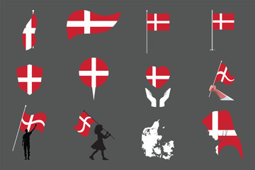 Flag of Denmark Set, Original and simple Denmark flag Bundle, vector illustration of Denmark flag Collection
