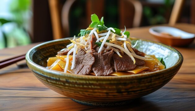 Traditional Thai Kuay Teow Rua Served with Fresh Ingredients and Tasty Beef Slices