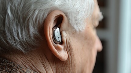 Fototapeta premium Elderly Man Wearing Wireless Earbuds.