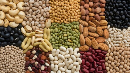Naklejka premium Assorted Nuts, Seeds, and Beans in Vibrant and Colorful Arrangement
