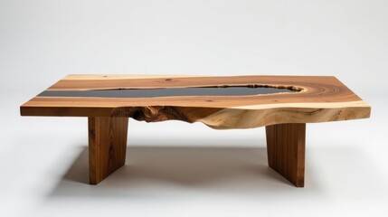 Rustic Live Edge Coffee Table with Dark Resin Inlay, a Stunning Piece of Modern Furniture